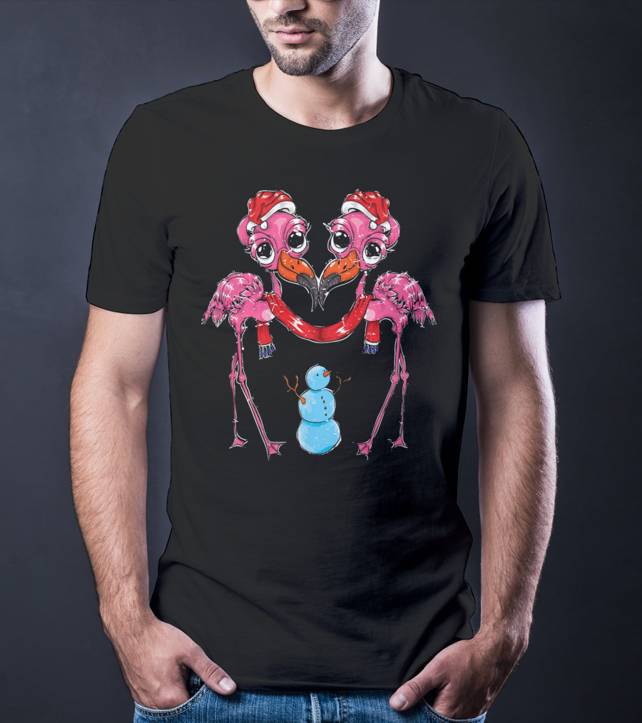 Snowman Xmas Santa Claus Hat Flamingo Chris T-Shirt