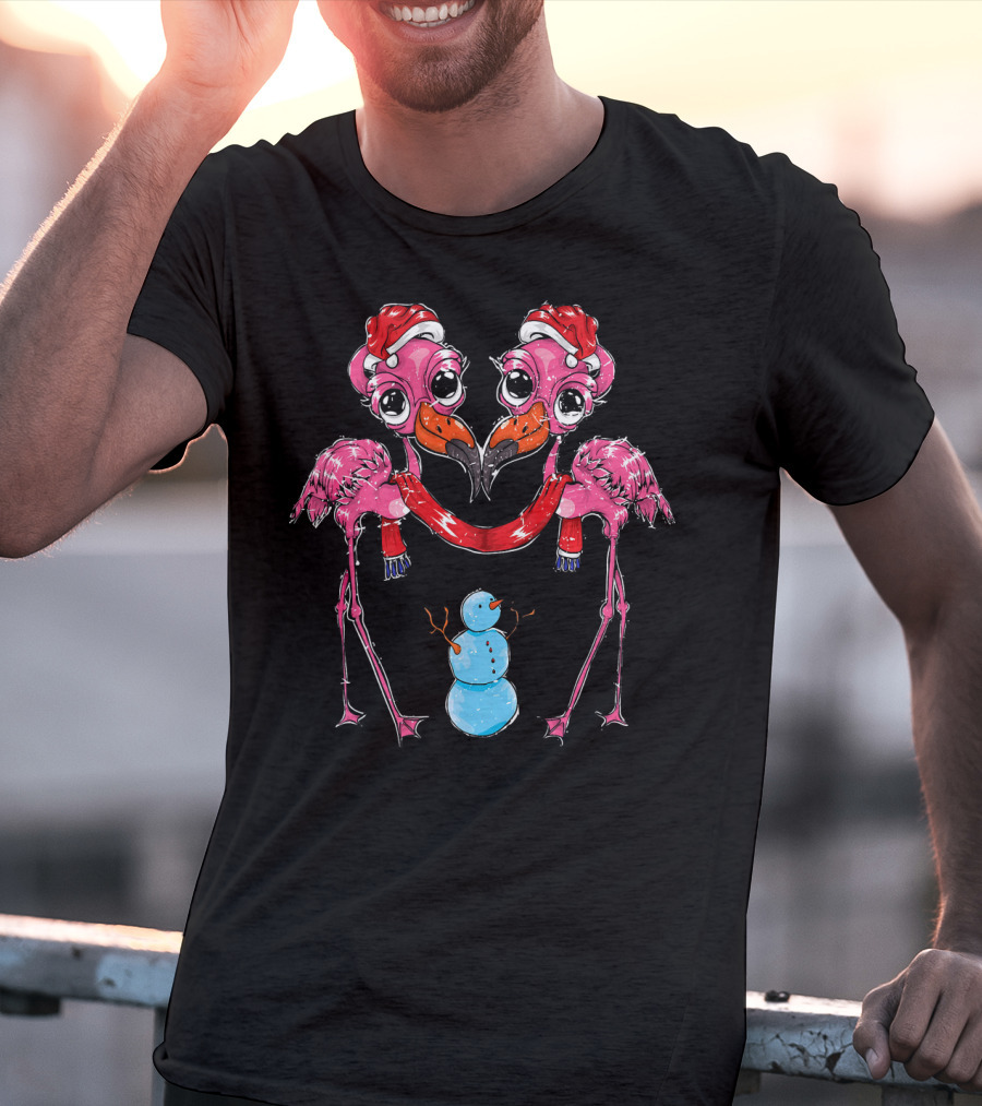 Snowman Xmas Santa Claus Hat Flamingo Chris T-Shirt