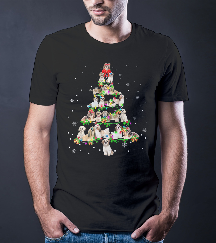 Shih Tzu Christmas Tree X Mas Holiday Dogs Snowflakes T-Shirt