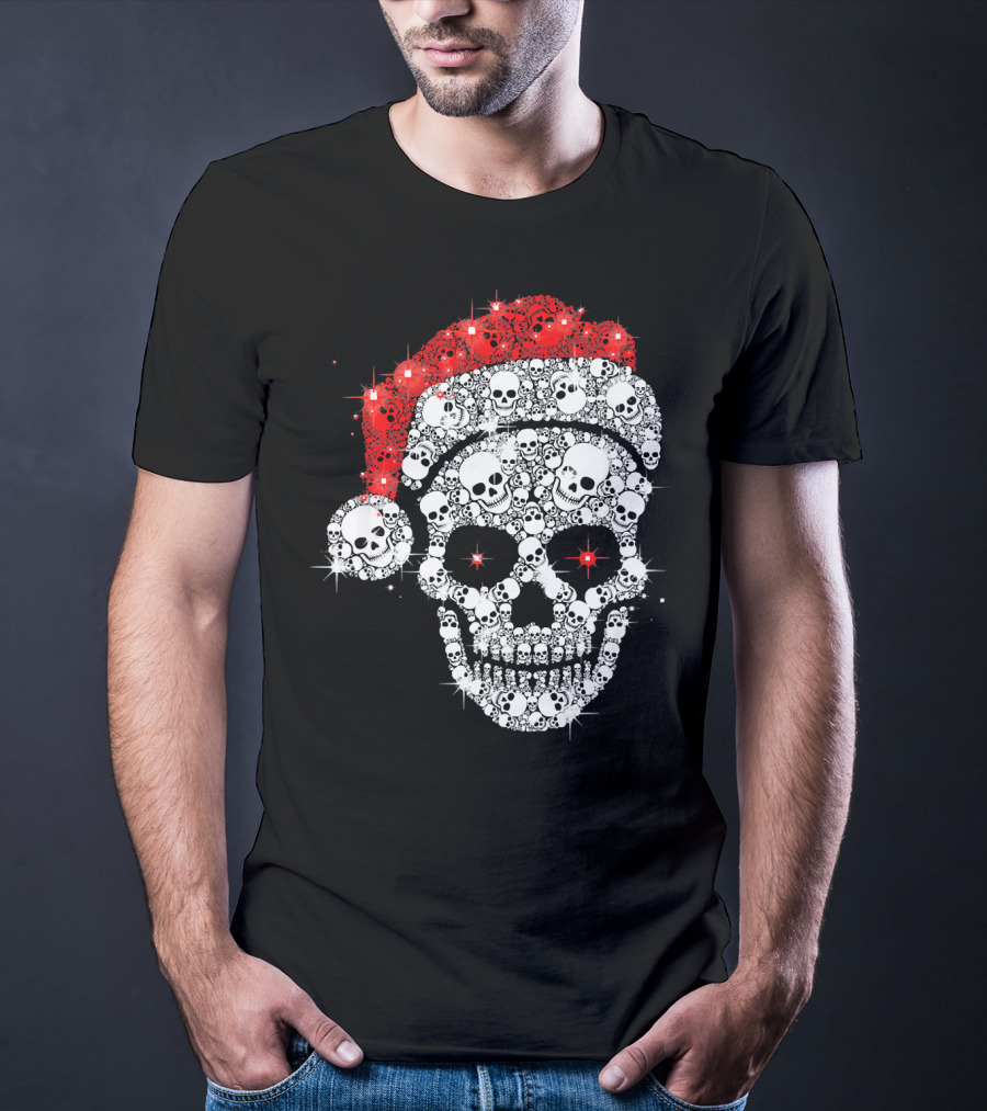 Shiny Skull Rhinestone Santa Hat Christmas Skulls T-Shirt
