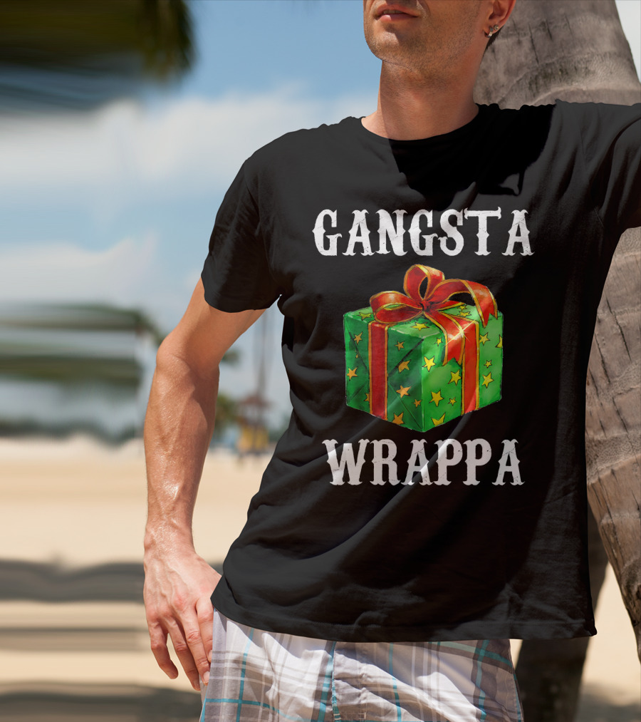 Gangsta Wrappa Green Gift Box With Red Ribbon And Yellow Stars Holiday T-Shirt