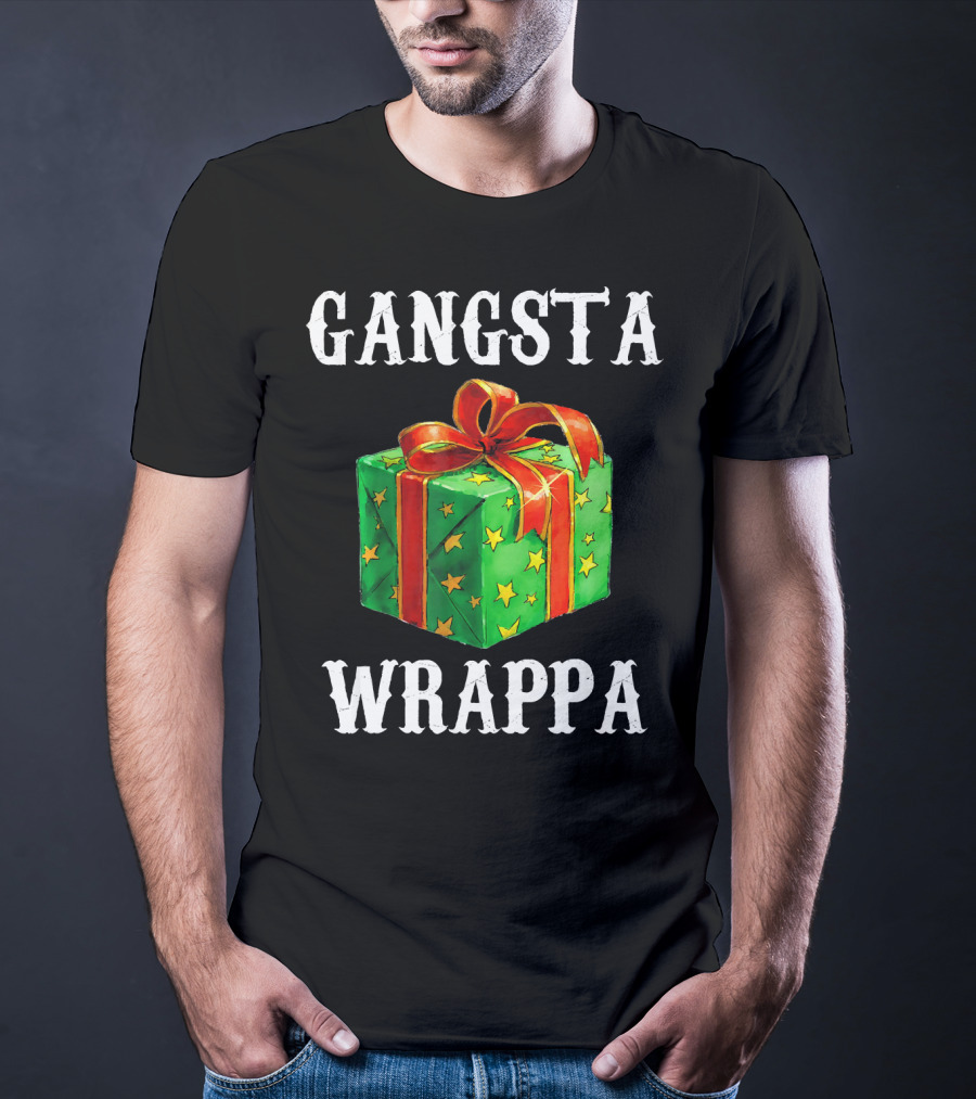 Gangsta Wrappa Green Gift Box With Red Ribbon And Yellow Stars Holiday T-Shirt