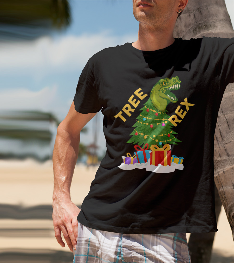Tree Rex Christmas Dinosaur With Presents And Decorations T-Shirt
