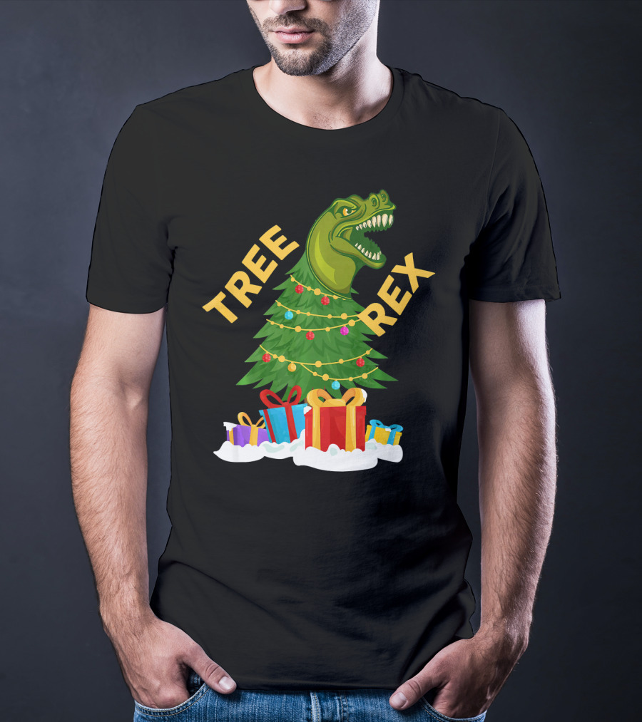 Tree Rex Christmas Dinosaur With Presents And Decorations T-Shirt