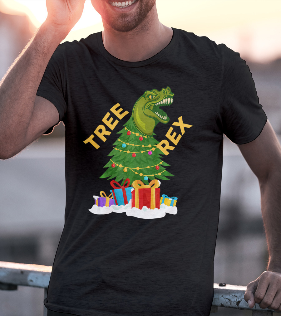 Tree Rex Christmas Dinosaur With Presents And Decorations T-Shirt