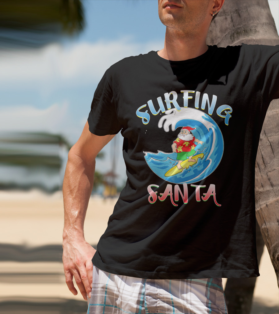 Surfing Summer Santa Christmas Wave T-Shirt