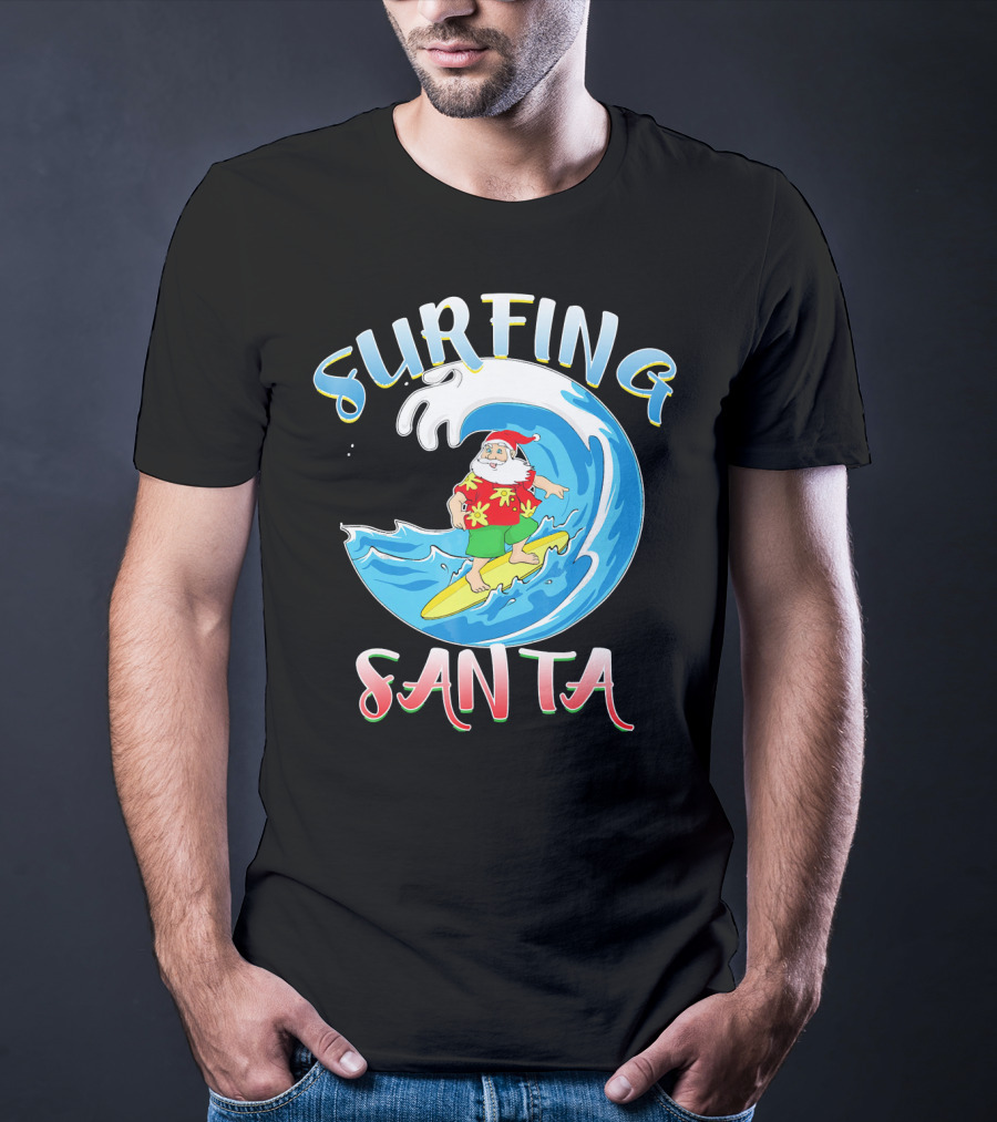 Surfing Summer Santa Christmas Wave T-Shirt