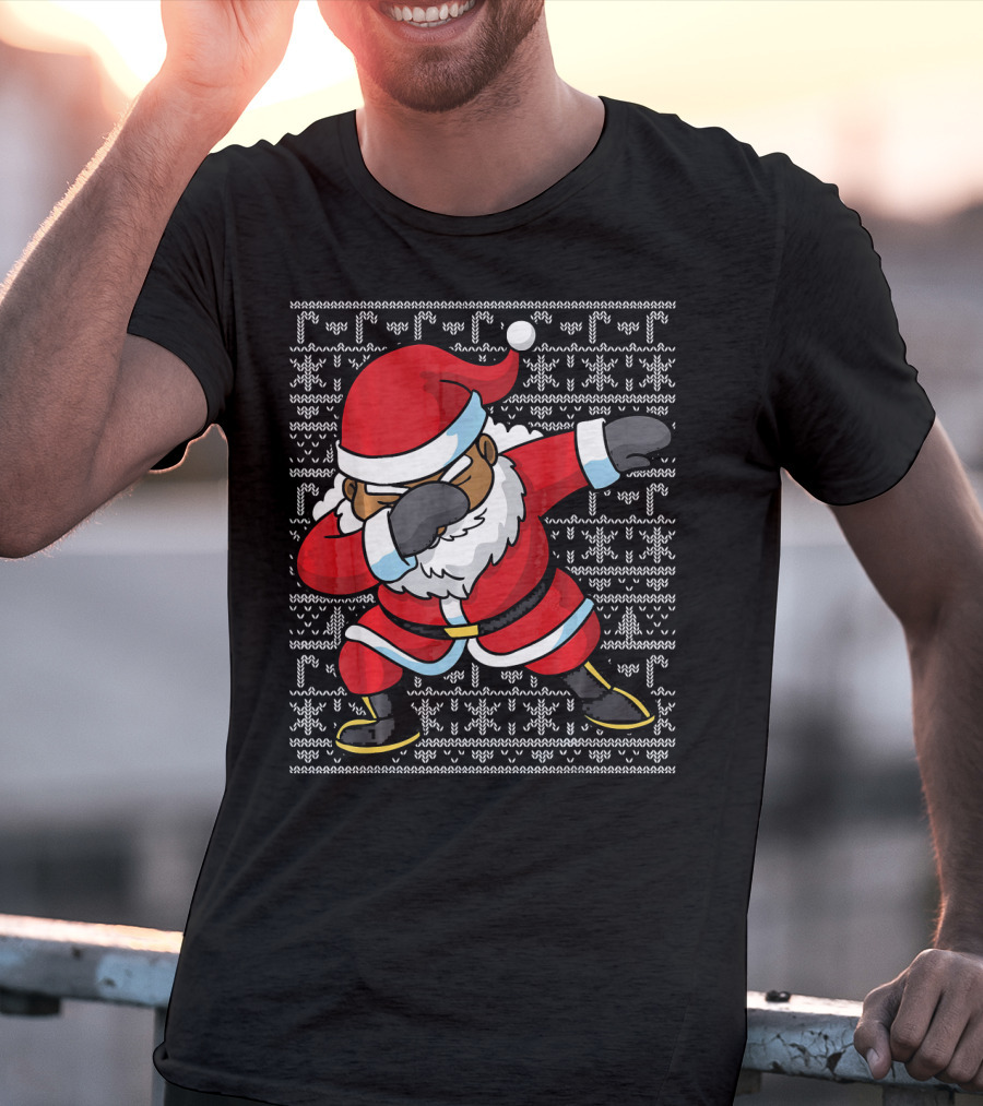 Dabbing Black Santa Ugly Christmas T-Shirt