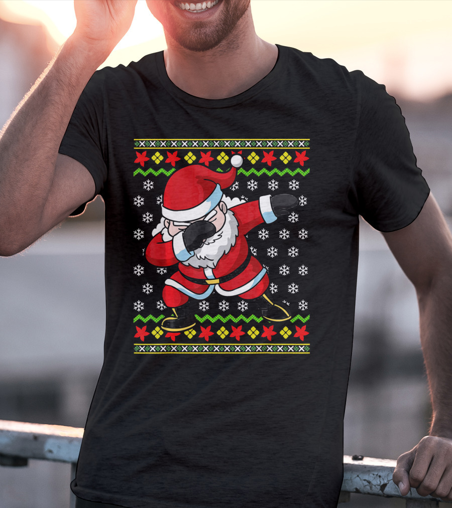 Dabbing Santa Claus Ugly Christmas Dab Snowflakes Festive T-Shirt