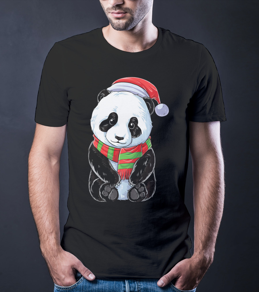 Santa Hat Panda Christmas T-Shirt