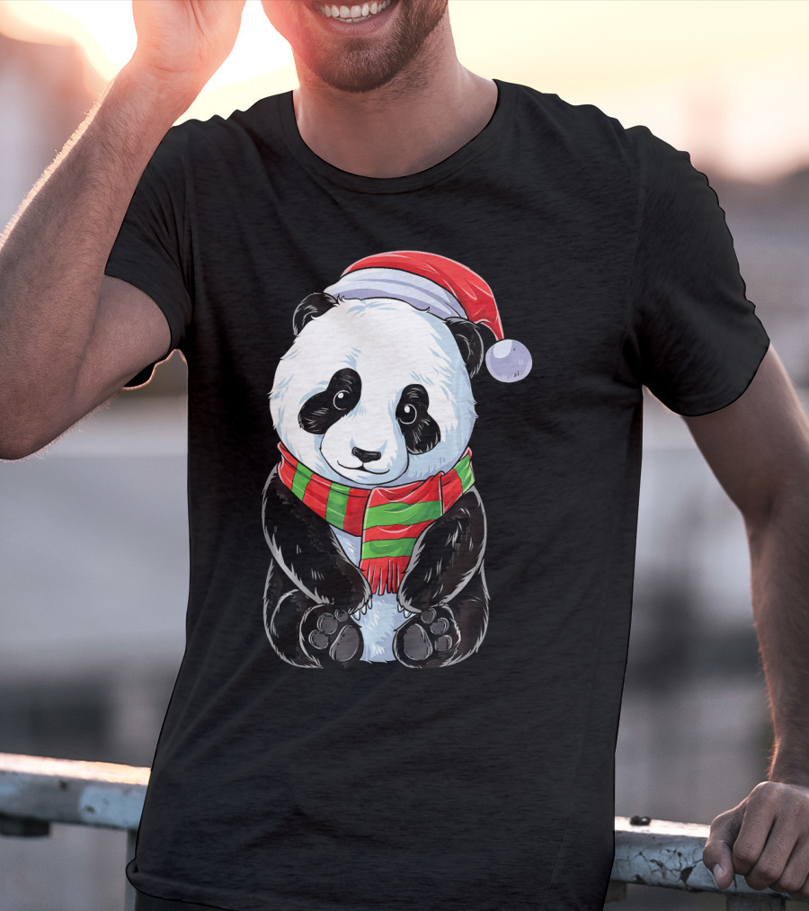 Santa Hat Panda Christmas T-Shirt