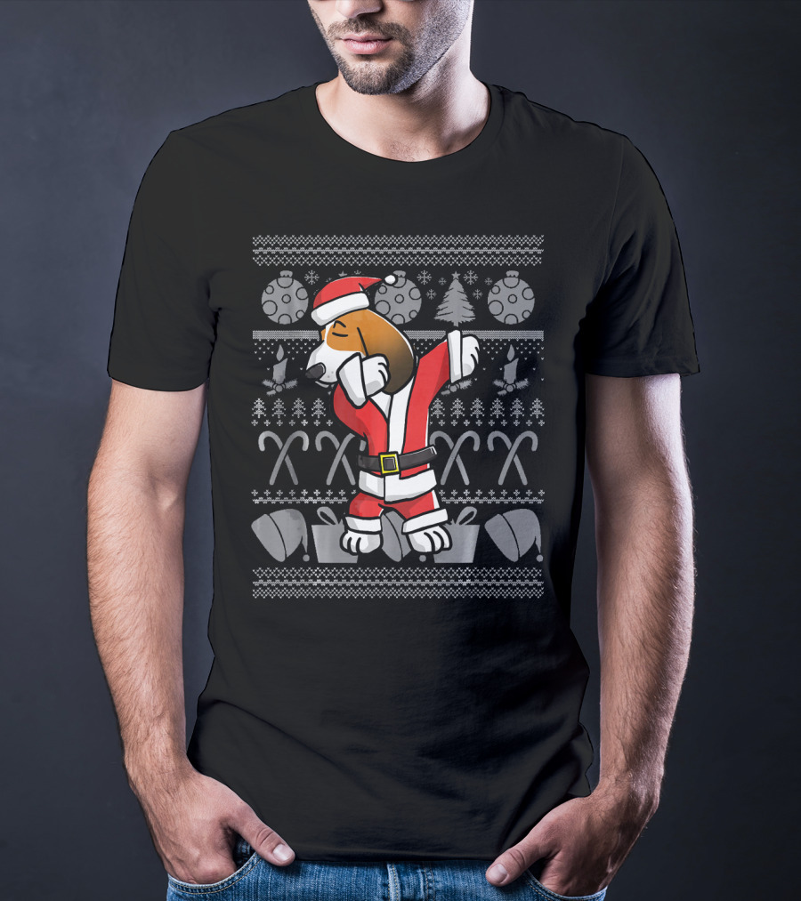 Santa Basset Hound Dabbing Christmas T-Shirt