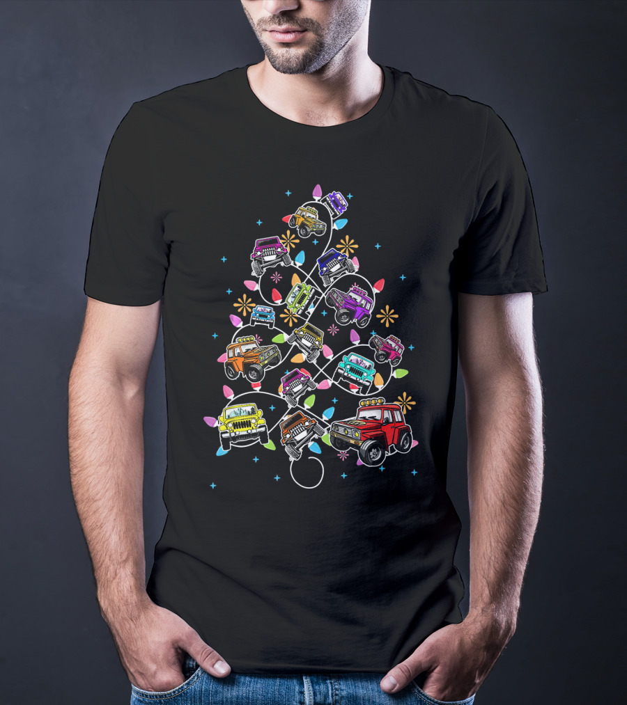 Jeep Christmas Tree Funny Jeeps Lover Colorful Vehicles Holiday Lights T-Shirt