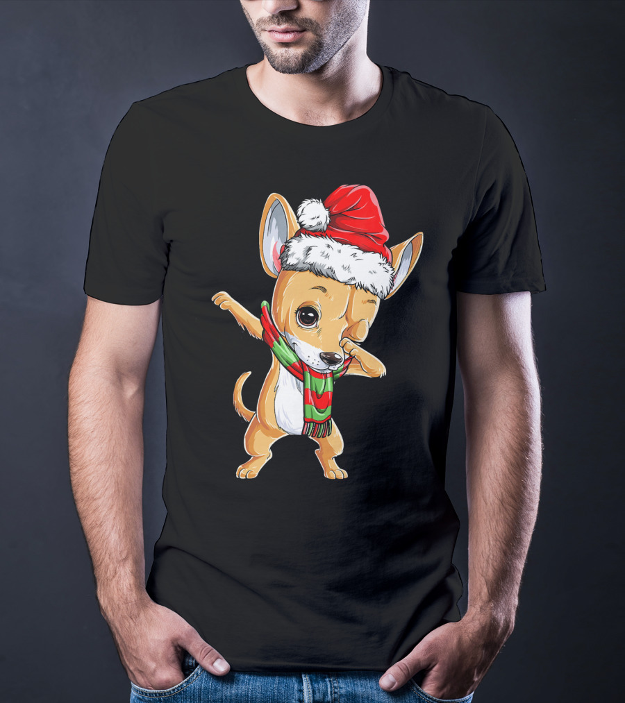 Chihuahua Santa Dabbing Christmas Scarf T-Shirt