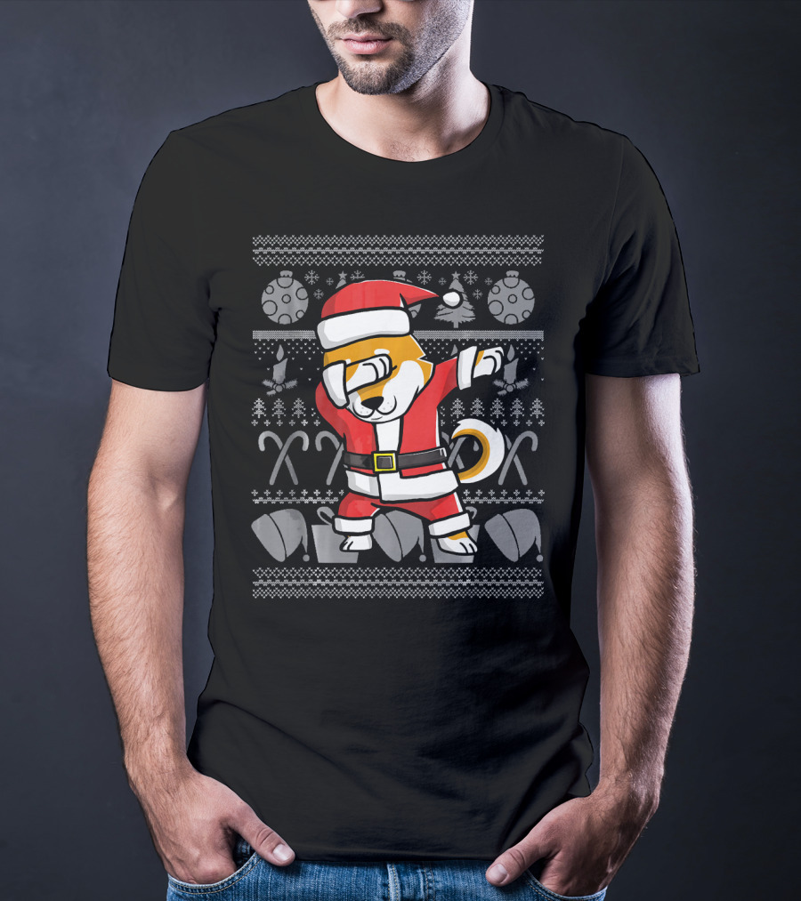 Santa Claus Dabbing Shiba Inu Dog Christmas T-Shirt