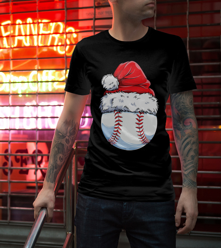 Baseball Santa Christmas Hat T-Shirt