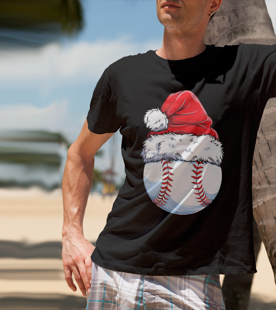 Baseball Santa Christmas Hat T-Shirt