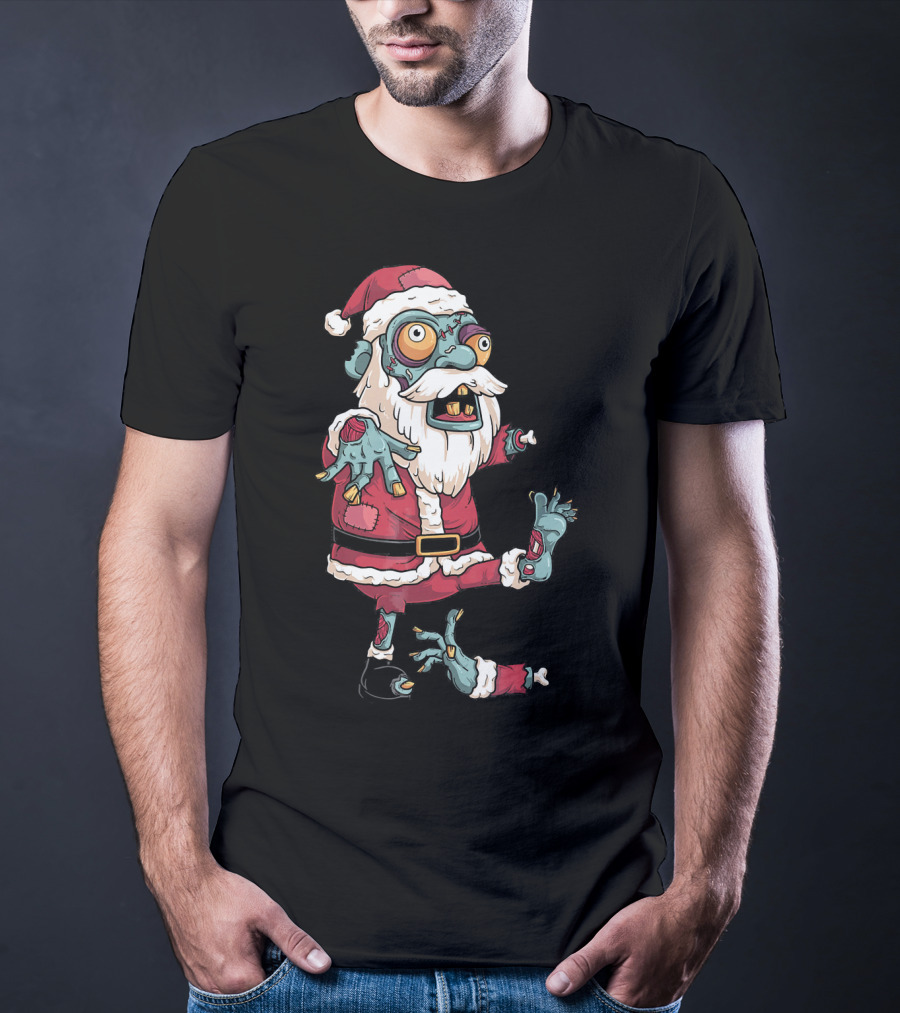 Zombie Christmas Santa Claus Funny Carto Character In Santa Suit T-Shirt