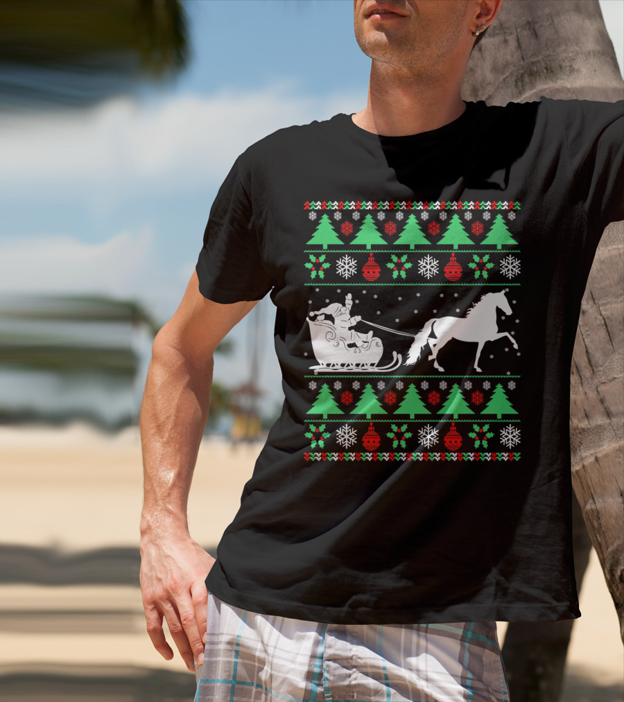 Santa Sleigh Morgan Horse Ugly Christmas T-Shirt