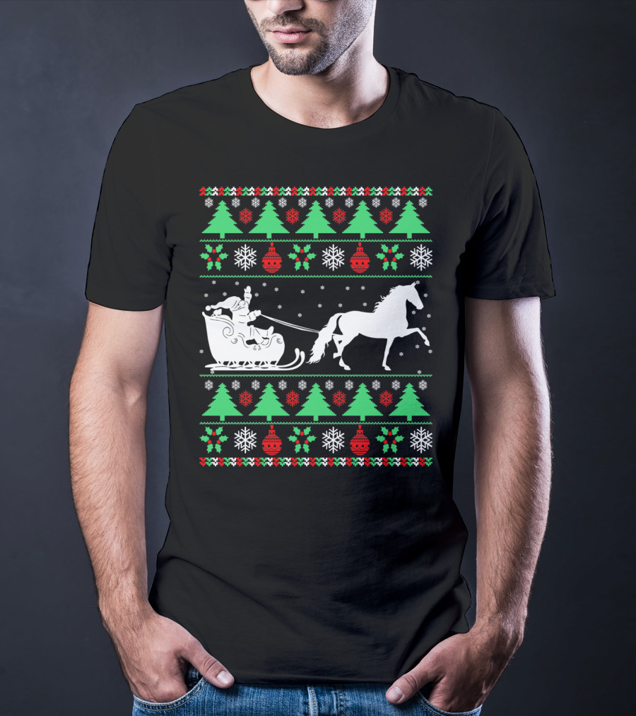 Santa Sleigh Morgan Horse Ugly Christmas T-Shirt
