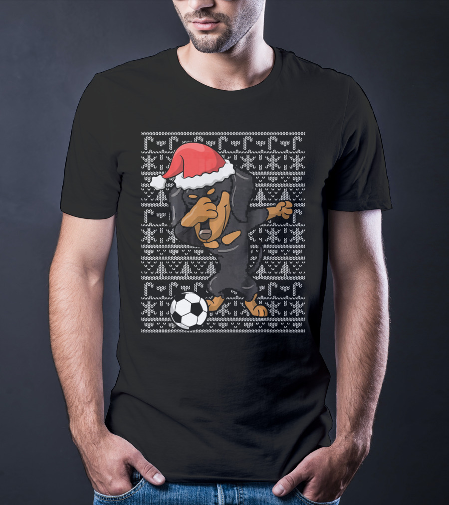 Dabbing Dachshund Santa Soccer Dog T-Shirt