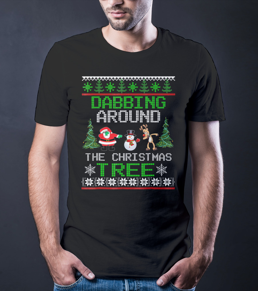 Dabbing Around The Christmas Tree Santa Snowman Reindeer T-Shirt