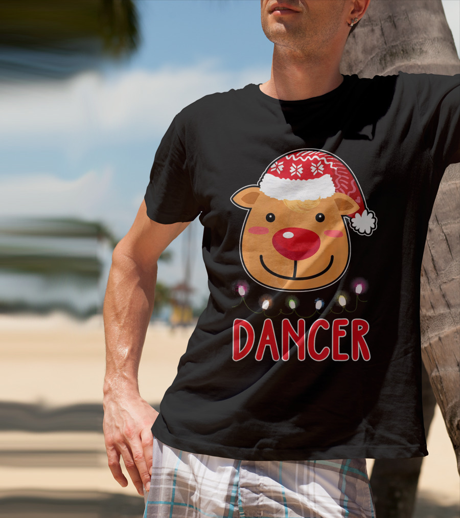 Dancer Reindeer Christmas Lights Santa Hat T-Shirt