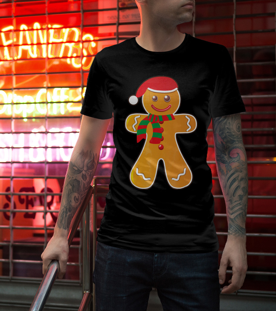 Santa Gingerbread Cookie With Christmas Hat And Scarf T-Shirt