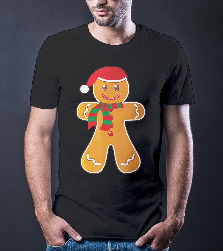 Santa Gingerbread Cookie With Christmas Hat And Scarf T-Shirt