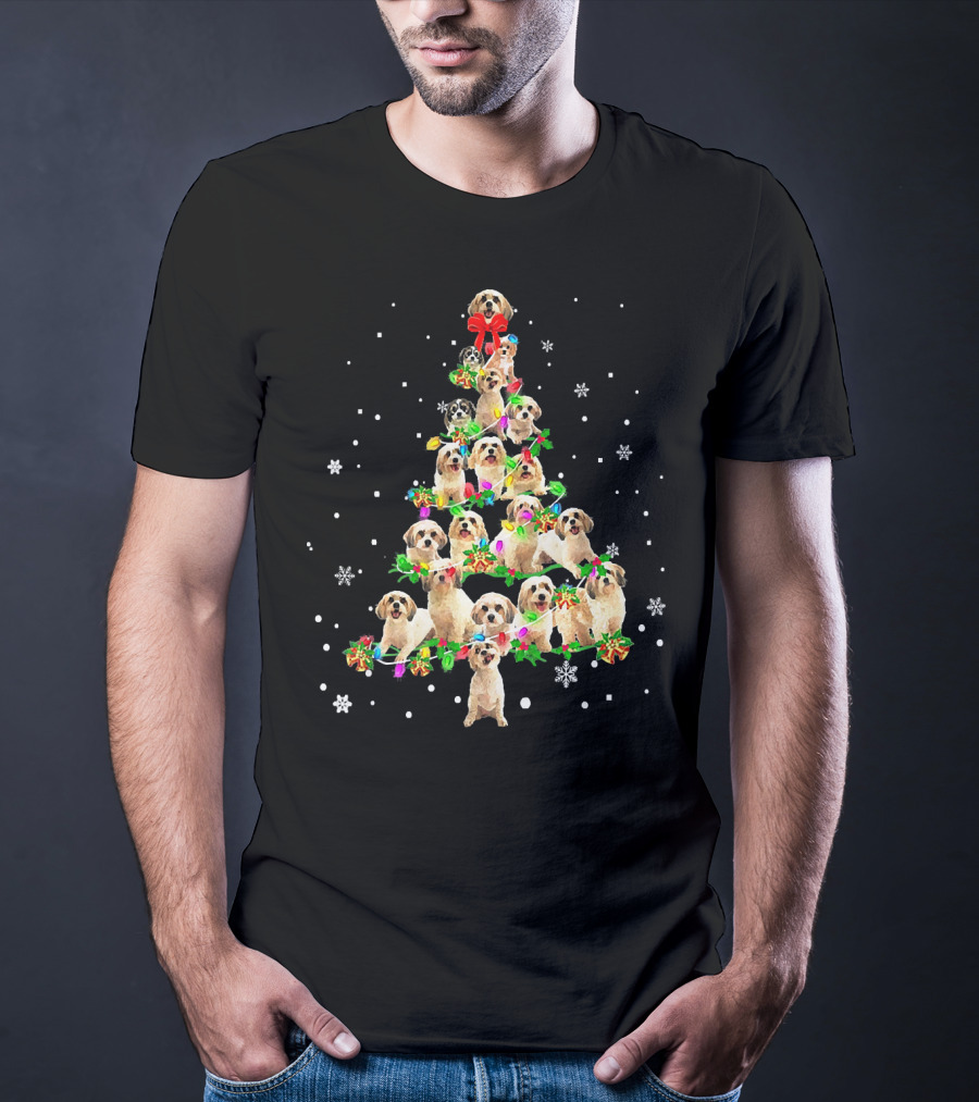Cute Cavachon Dog Christmas Tree With Snowflakes And Bow T-Shirt