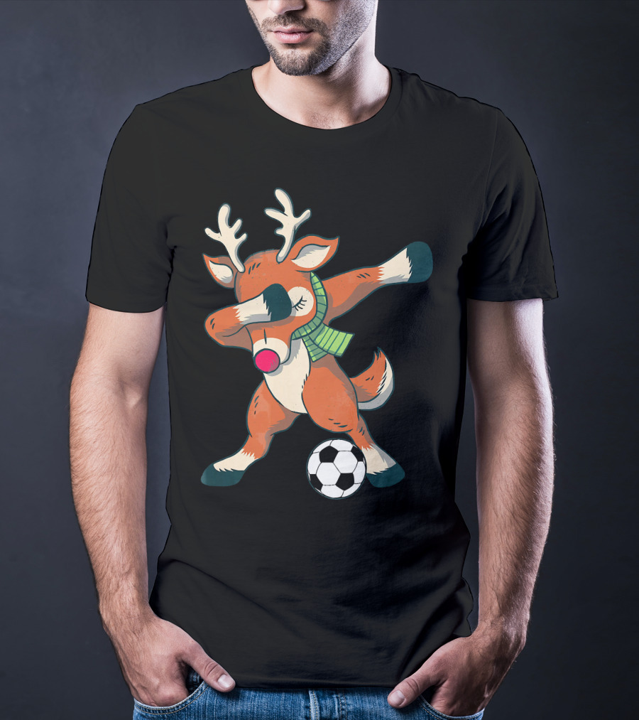 Dabbing Reindeer Soccer Christmas Fun T-Shirt