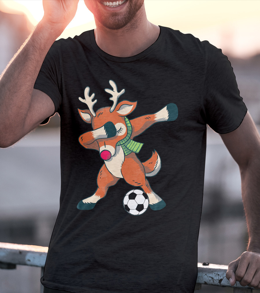 Dabbing Reindeer Soccer Christmas Fun T-Shirt
