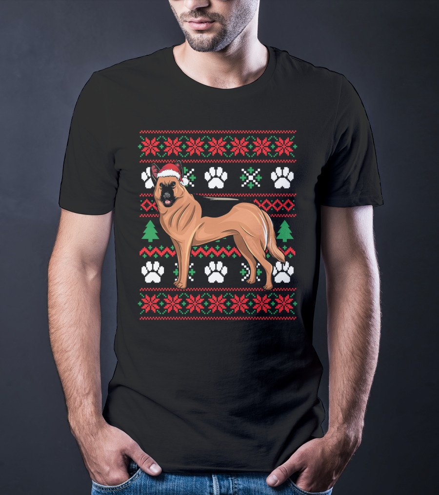 Australian Cattle Dog Christmas Santa Hat Festive Paws And Snowflakes T-Shirt