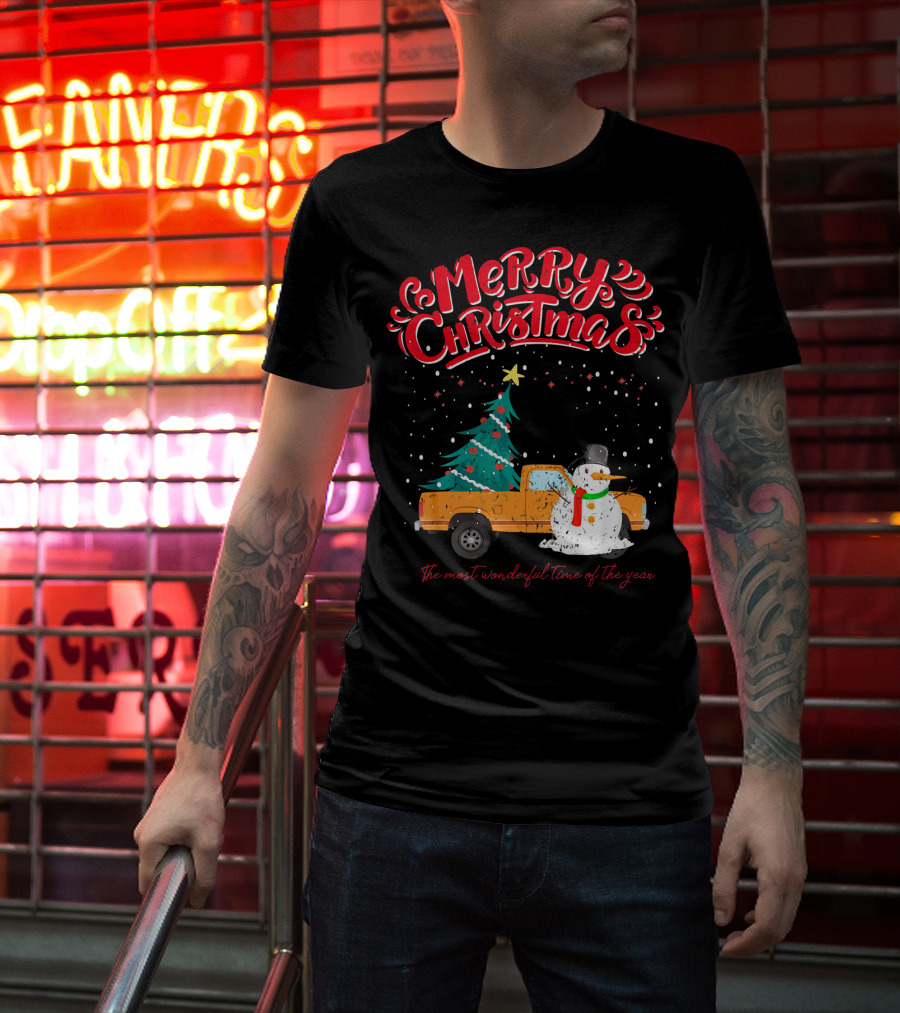 Merry Christmas Santa Truck Family The Most Wonderful Time Of The Year T-Shirt