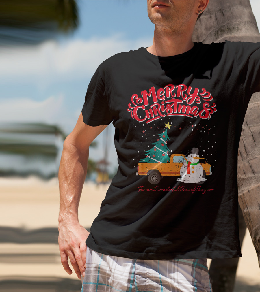 Merry Christmas Santa Truck Family The Most Wonderful Time Of The Year T-Shirt