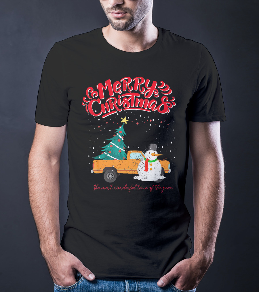 Merry Christmas Santa Truck Family The Most Wonderful Time Of The Year T-Shirt
