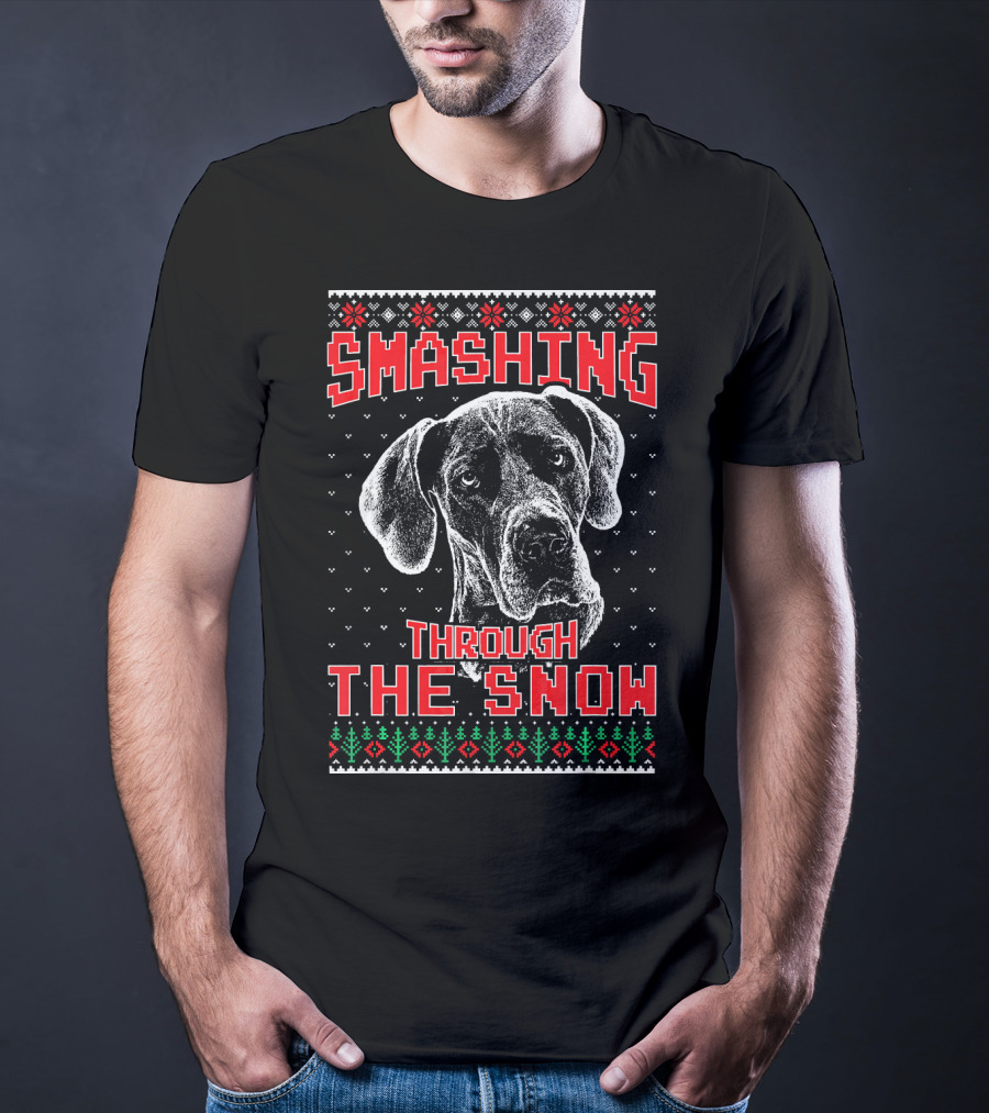Smashing Through The Snow Great Dane Ugly Christmas T-Shirt