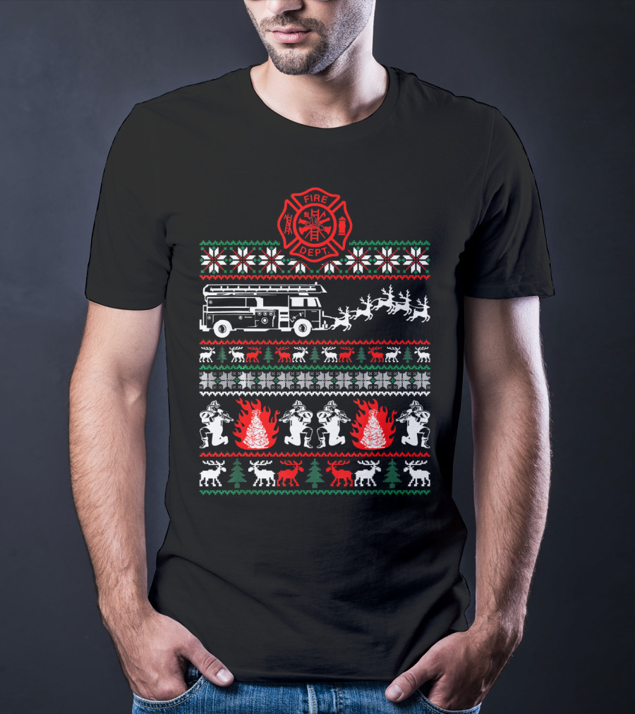 Fire Dept Christmas Firefighter Ugly T-Shirt