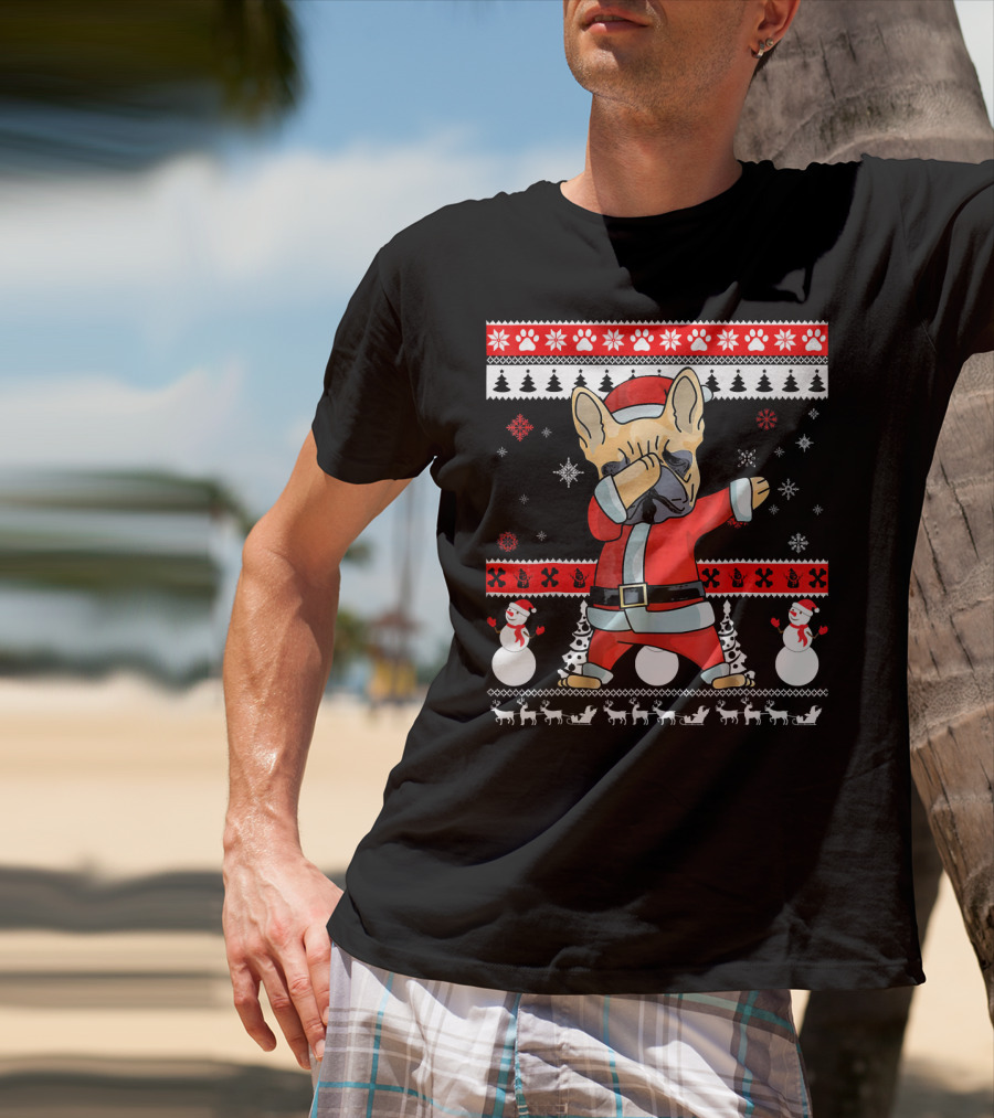 French Bulldog Christmas Frenchie Santa Dabbing Ugly T-Shirt