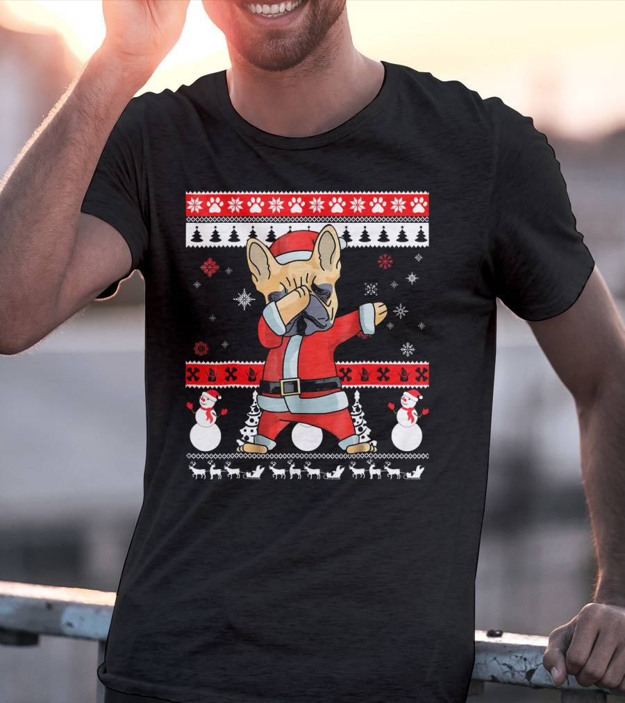 French Bulldog Christmas Frenchie Santa Dabbing Ugly T-Shirt