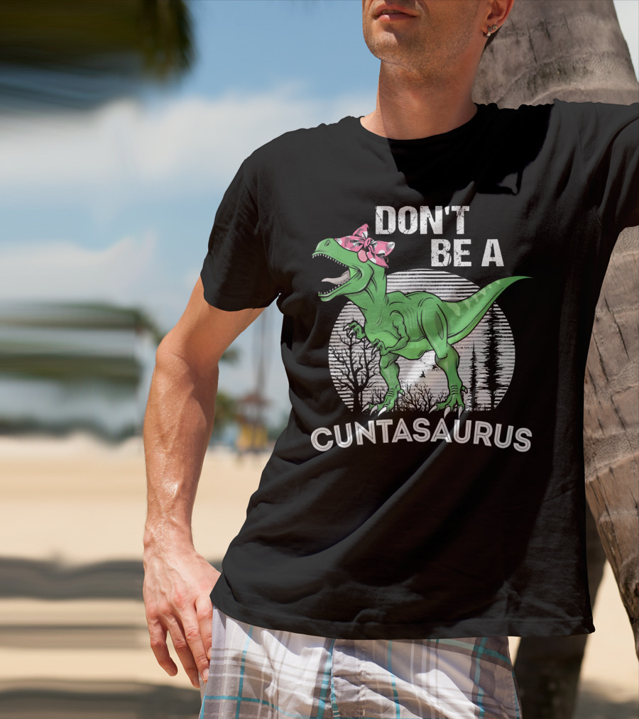 DON'T BE A CUNTASAURUS Dinosaur With Pink Bow In Moonlit Forest T-Shirt
