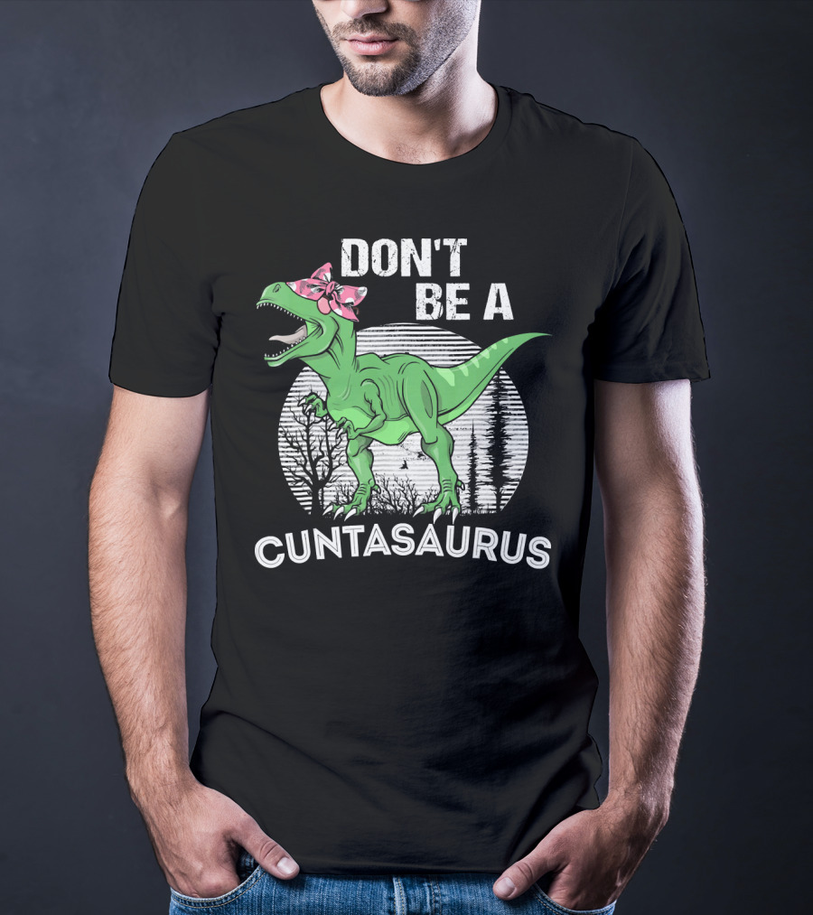 DON'T BE A CUNTASAURUS Dinosaur With Pink Bow In Moonlit Forest T-Shirt