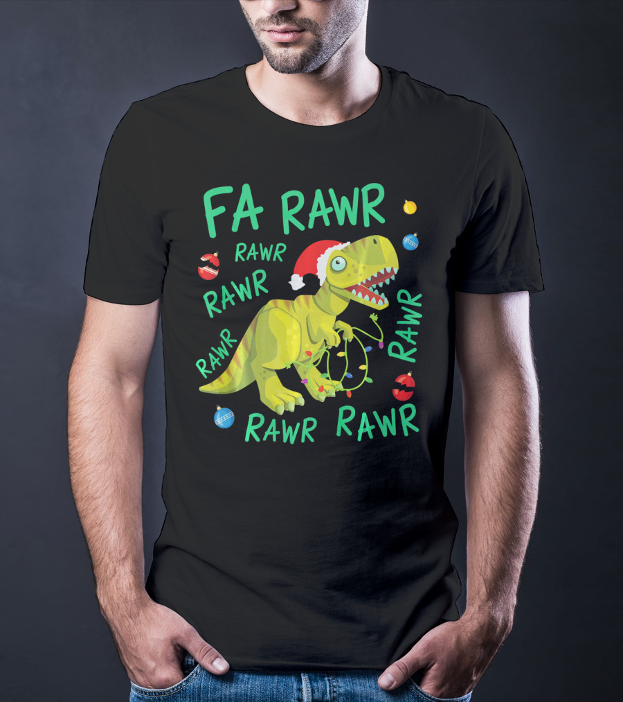 FA RAWR RAWR RAWR Tyrannosaurus Rex Santa Hat Christmas Ornaments T-Shirt