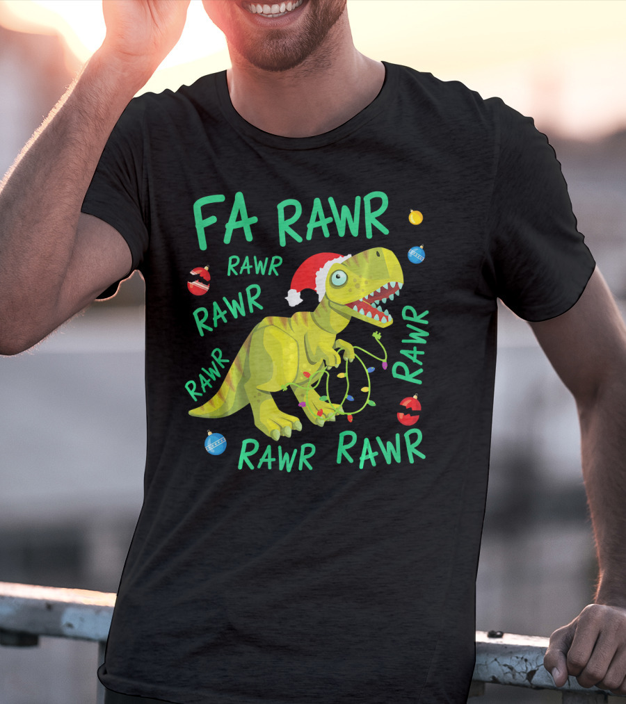 FA RAWR RAWR RAWR Tyrannosaurus Rex Santa Hat Christmas Ornaments T-Shirt