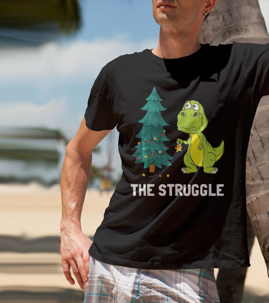 The Struggle T Rex Christmas Tree Ornament Dilemma T-Shirt