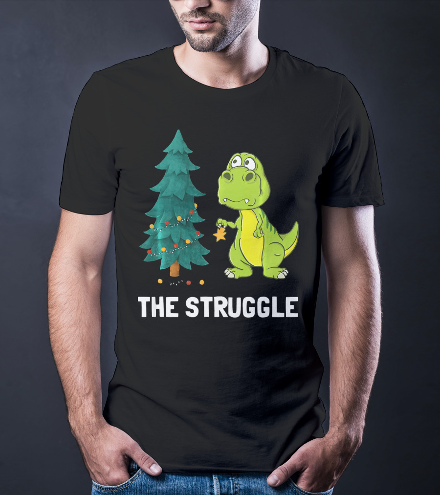 The Struggle T Rex Christmas Tree Ornament Dilemma T-Shirt