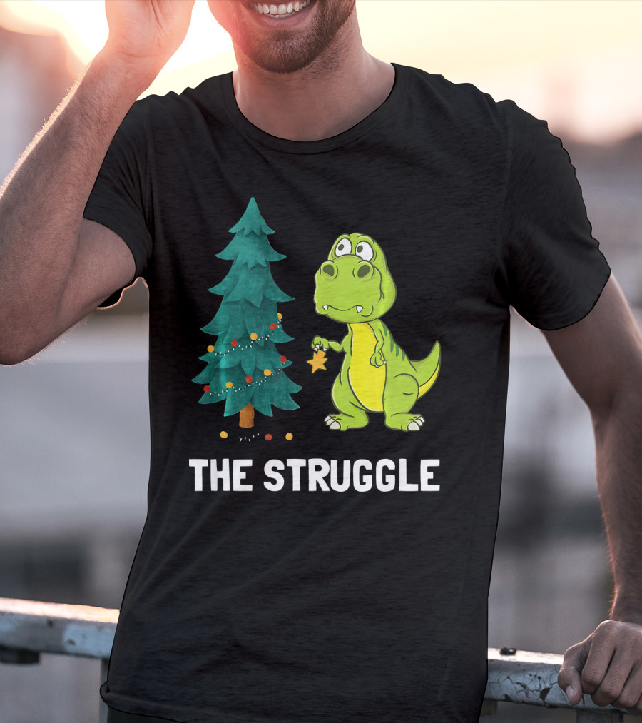 The Struggle T Rex Christmas Tree Ornament Dilemma T-Shirt