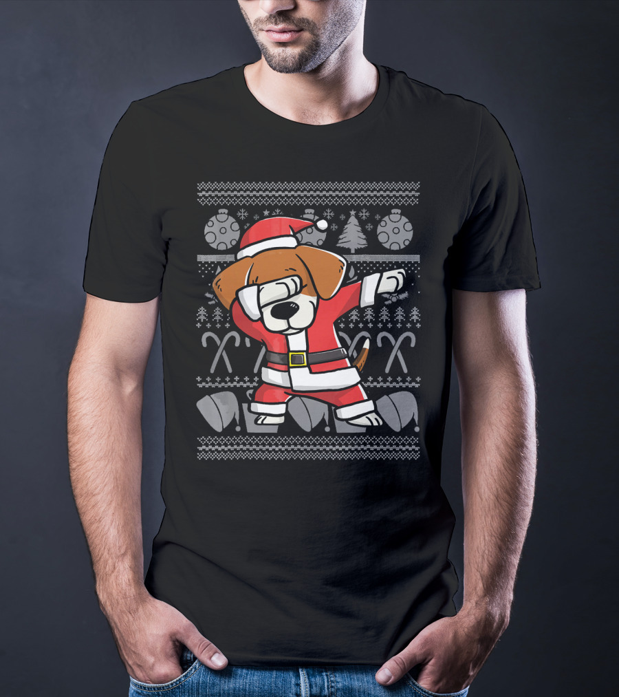 Dabbing Beagle Dog In Santa Claus Costume Christmas T-Shirt
