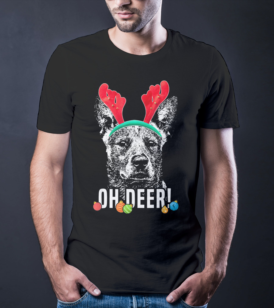 Oh Deer Funny Australian Cattle Dog Antlers Holiday T-Shirt