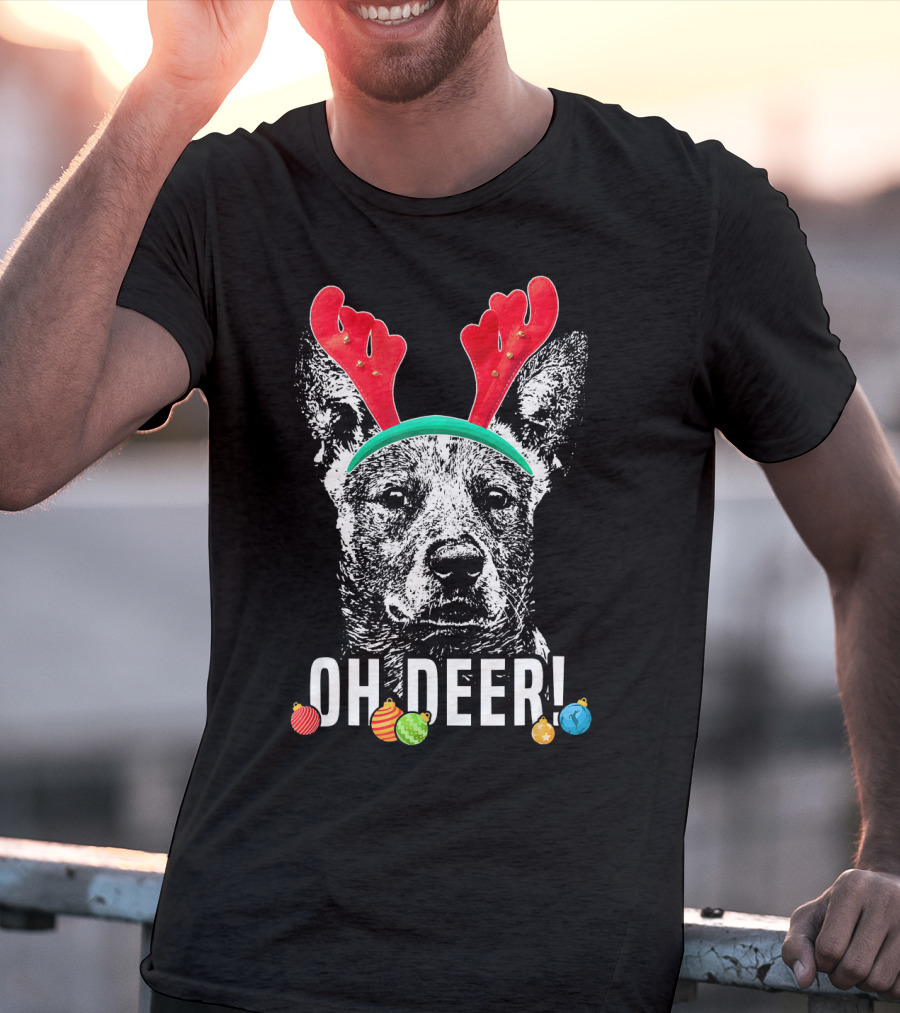 Oh Deer Funny Australian Cattle Dog Antlers Holiday T-Shirt